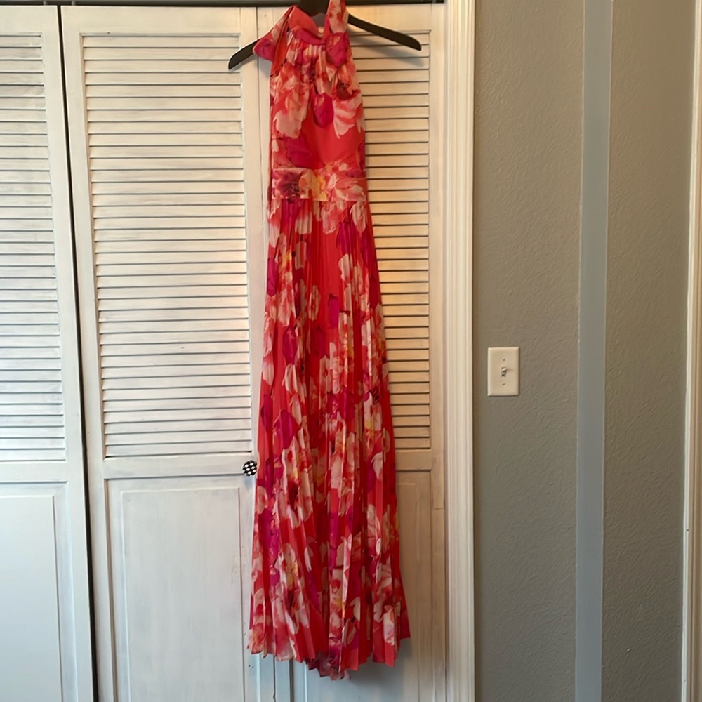 Eliza J Coral and Pink Floral Halter Maxi Dress - Picture 2 of 5